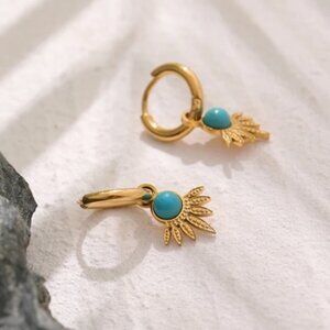 💙Gold plated stone small hoop earrings